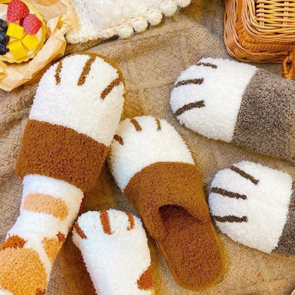 Girlfriend Boyfriend Cartoon Kitty Paw Plush Slippers - Modakawa modakawa