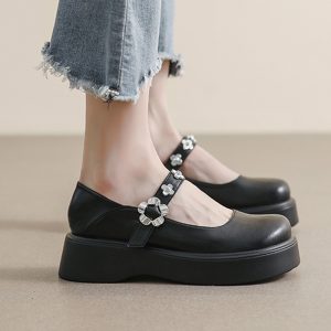 Pure Color Round Toe Mary Janes Shoes - Modakawa Modakawa